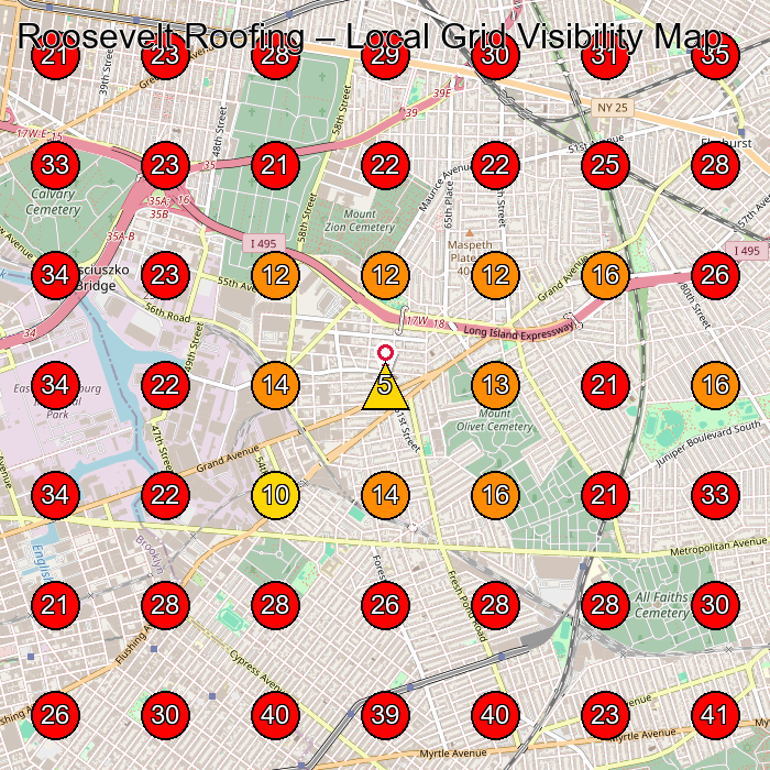 Roosevelt Roofing GeoGrid visibility map for General Contractor in Maspeth